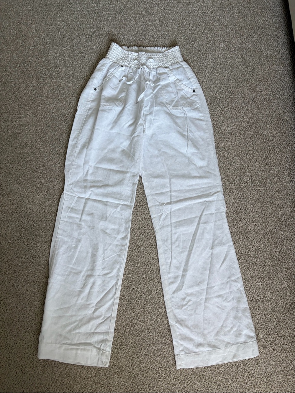 Ci Sono White Smocked Waist Wide-Leg Pants
